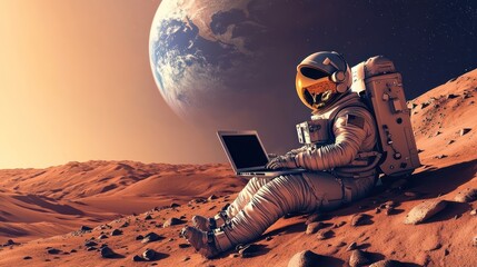 Astronaut Working on Mars