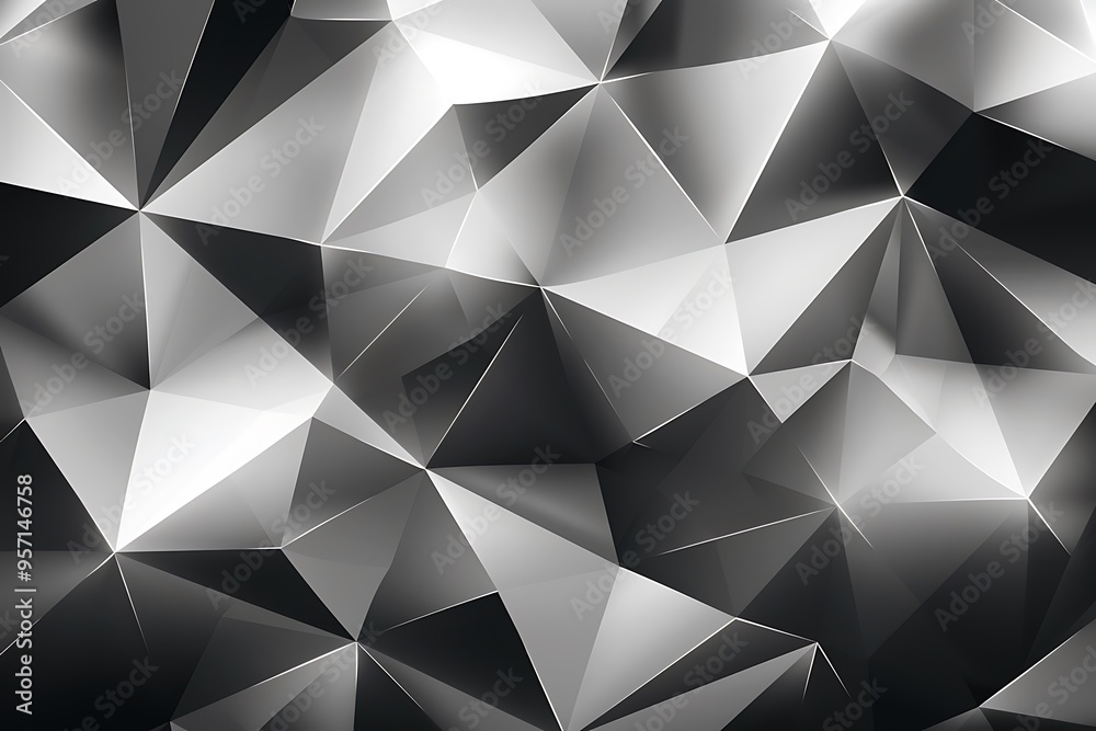 Poster Black white dark gray silver abstract pattern background. Geometric shape and triangle angle polygon