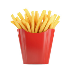 A delicious serving of golden French fries in a vibrant red container, perfect for snack lovers and food photography.