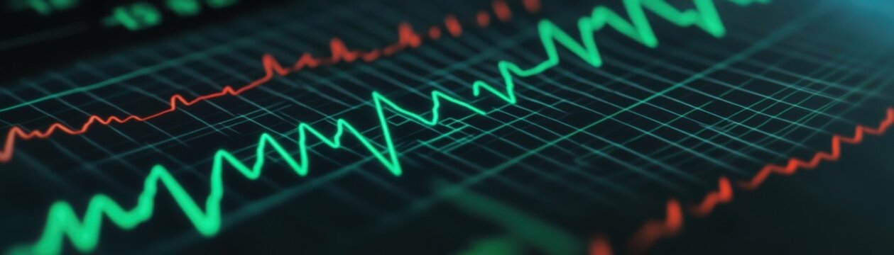 Image of a heart monitor showing erratic behavior due to sepsis, green and black tones, tension in the air,