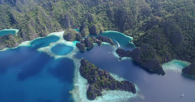 Twin Lagoon in a Very Popular Place Among Tourist in Coron, Palawan, Philippines. Landscape and Islands in Background. 4k Drone