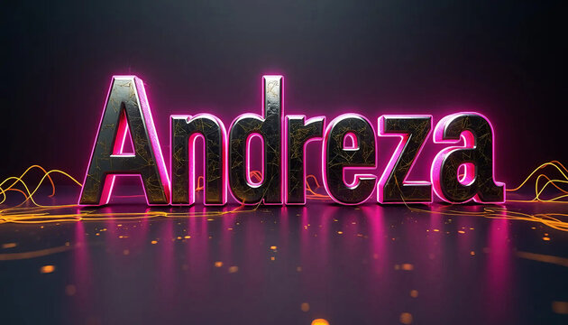 Nome Andreza. Letras 3D. Neon magenta. Nome de pessoas em 3d.