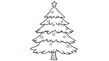 A simple line drawing of a Christmas tree with a star on top. The tree is decorated with ornaments.