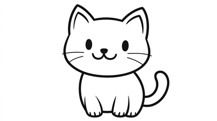 Obraz premium A cute cartoon cat with big eyes and a friendly smile. The cat is sitting with its tail curled around its body.