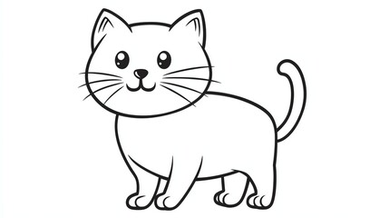 Fototapeta premium A simple line drawing of a cute cat with big eyes and a happy expression. The cat is standing on all fours and has a long tail.