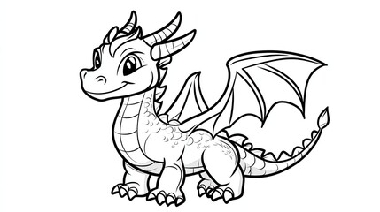 A cute cartoon dragon with big eyes and a friendly smile.