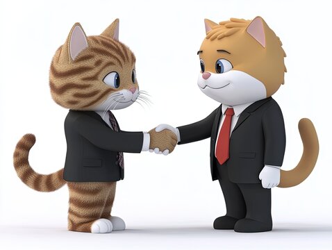 Deux chats en costume se serrant la main