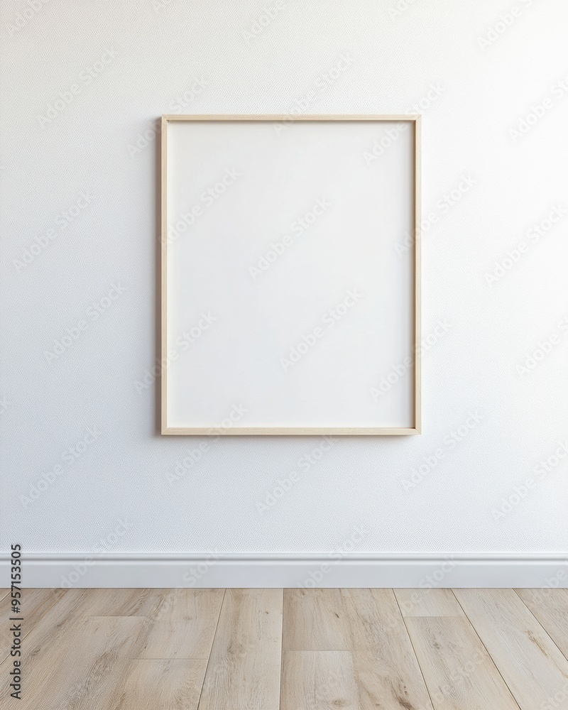 Poster modern minimalist interior with soft white concrete wall and blank frame for content mockup in calm,