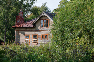 Sortavala. Republic Of Karelia. Russia - 2 September 2023: An abandoned wooden house in Sortavala (Serdobol).