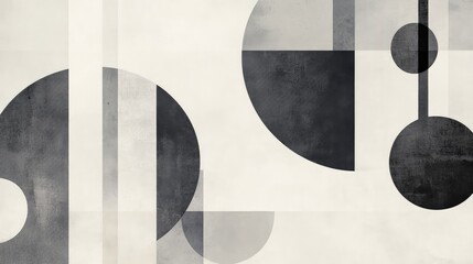 A minimalist abstract design with simple geometric shapes in shades of gray and white, creating a clean, modern aesthetic