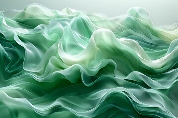 Fototapeta premium A soft, abstract design with translucent green waves flowing in layered motion. The image conveys a sense of calm, nature, and fluidity, making it ideal for creative and relaxing concepts.