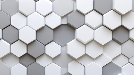 Fototapeta premium A minimalist abstract pattern of overlapping hexagons in shades of white and gray, creating a clean, modern design
