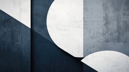 A minimalist abstract design with simple geometric shapes in shades of gray and white, creating a clean, modern aesthetic