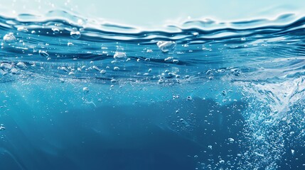 Pristine blue water with backdrops of bubbles in it