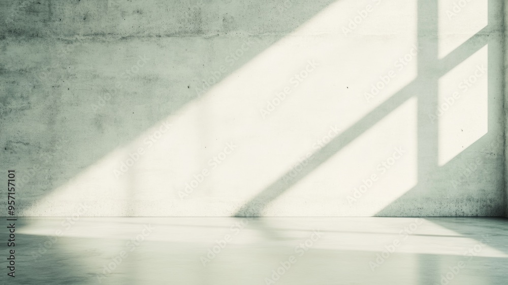 Poster Minimalistic Bright Interior Wall with Sharp Ambient Shadows in Modern Monochromatic Setting