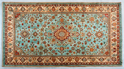 Texture old of traditional Persian carpet red turquoise pattern. Oriental rug with intricate pattern