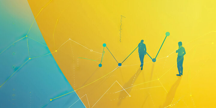 A scatter plot showing the correlation between two factors, such as employee satisfaction and company performance, on a yellow and blue gradient background.