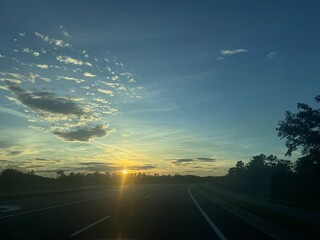 sunset on the road