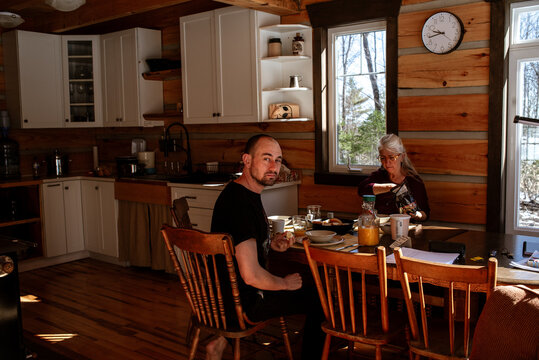 Real morning breakfast moment at home