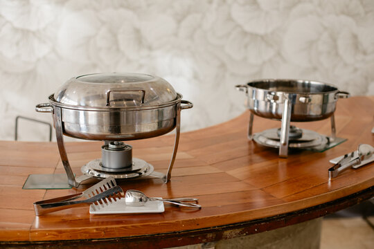 Chafing Dishes Set up for Wedding Reception Buffet
