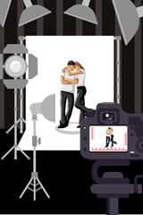 Happy Photography Day - Couple posing for a photo in front of the camera vector