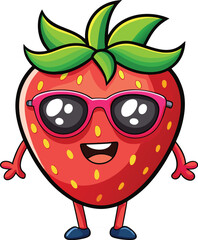 Obraz premium Cute Cartoon isolated Strawberry | with a sunglass & Christmas hat and siting on Easter egg