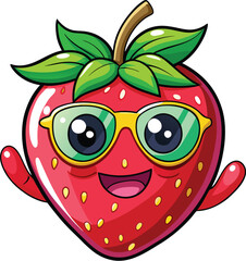 Obraz premium Cute Cartoon isolated Strawberry | with a sunglass & Christmas hat and siting on Easter egg