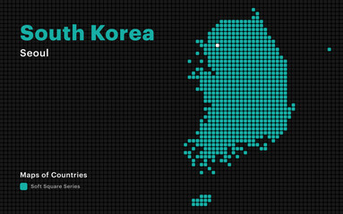 Creative Dotted Map of South Korea with capital Seoul. Soft Square dots