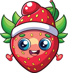 Obraz premium Cute Cartoon isolated Strawberry | with a sunglass & Christmas hat and siting on Easter egg
