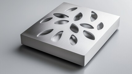 A stainless steel square mockup with a polished surface, reflecting an image of a lush green forest, symbolizing environmental preservation.