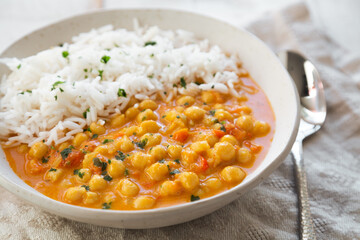 Creamy coconut chickpea curry with basmati rice