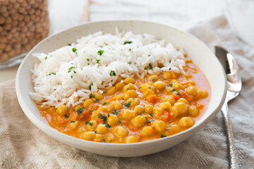 Creamy chickpea dahl with coconut milk and basmati rice