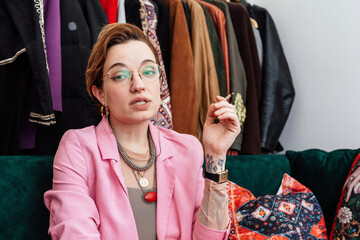 Stylish Woman with MS Smoking Medical Cannabis