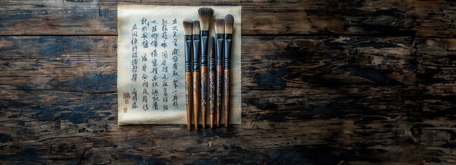 Obraz premium Capturing Ancient Beauty: Xuan Paper and Brushes from Song Dynasty China