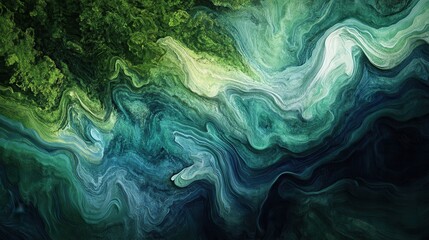 Obraz premium Serene Forest Canopy: Abstract Waves of Green and Blue
