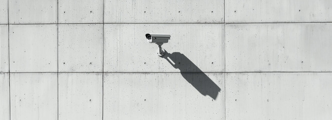 High-Tech Surveillance: A Contemporary Security Camera Monitoring Industrial and Public Spaces on a Minimalist White Wall