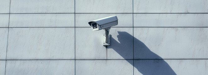 Enhancing Safety with a High-Tech Security Camera on a Minimalist White Wall for Surveillance in Industrial and Public Spaces