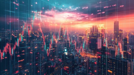 Fototapeta premium Cityscape with Stock Market Overlay