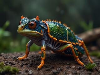 Fototapeta premium an unusual and unknown and surprisingly beautiful and cute animal, the forest frog beetle