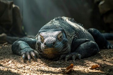 Obraz premium Close-up of a Komodo Dragon Resting on the Ground
