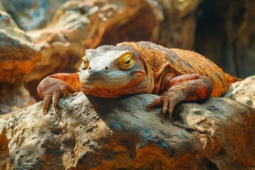 A Close-Up of a Lizard Resting on a Rock
