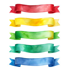 Obraz premium Set of colorful watercolor ribbons isolated on transparent background. Red, green, yellow and blue color