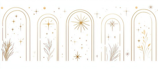 Golden arch and star design elements set, perfect for elegant Christmas decorations.