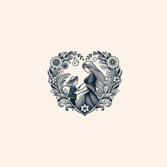 Flowers and leaves forming a heart shape, encircling a pregnant woman and a child in the center.