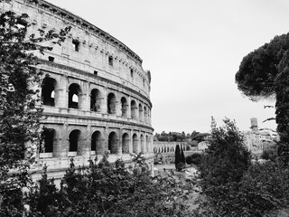 The Colosseum in Rome, Italy. Black and white