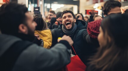 Chaos unfolds as a crowd battles for discounts during Black Friday shopping frenzy