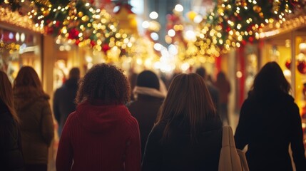 People in line at Togo Mall enjoying festive garlands during a busy Black Friday shopping event