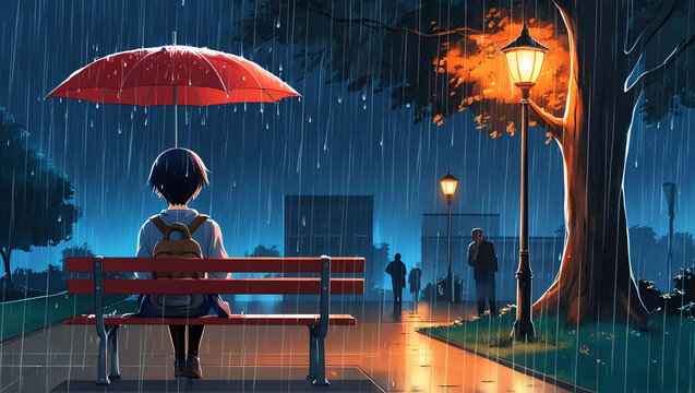 Boy Listening music, Rain Falling, minimalist Anime Lofi animation video, lofi animation for music video