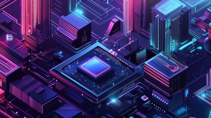 Abstract Cyberpunk Cityscape with Neon Lights