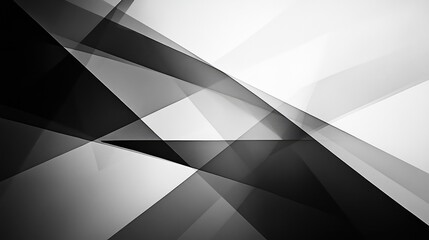 A minimalist abstract design with overlapping triangles in shades of black and white, creating a subtle, elegant visual effect